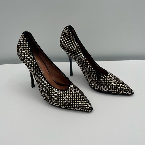 Jeffrey Campbell handmade Ibiza last black gold stud quiet luxury designer heel - Picture 1 of 14